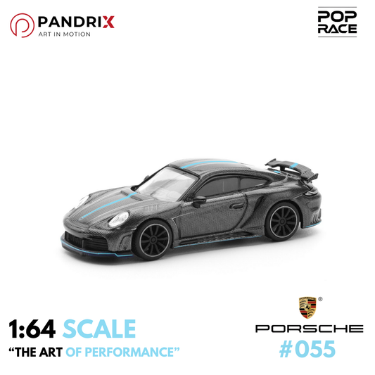 Porsche 992 Stinger GTR 1:64 | Carbon Edition (Blue Line) | XCARTOYS × POP RACE