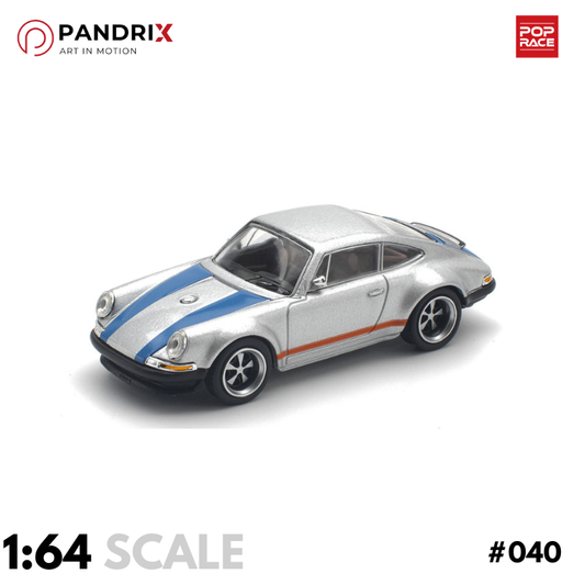 Porsche Singer 911 (964) 1:64 | Silver Metallic (Blue Stripes) | POP RACE