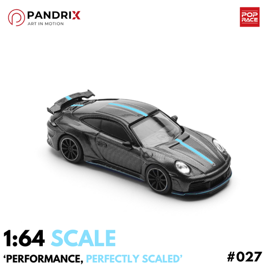 [Pre-Order] Porsche 992 Stinger GTR 1:64 | Carbon Edition (Blue Line) | PANDRIX × POP RACE
