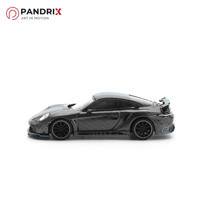 [Pre-Order] Porsche 992 Stinger GTR 1:64 | Carbon Edition (Blue Line) | PANDRIX × POP RACE