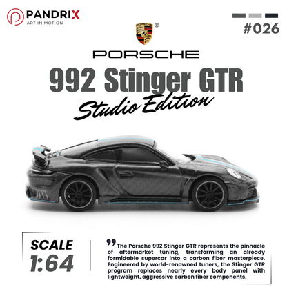 [Pre-Order] Porsche 992 Stinger GTR 1:64 | Carbon Edition (Blue Line) | PANDRIX × POP RACE