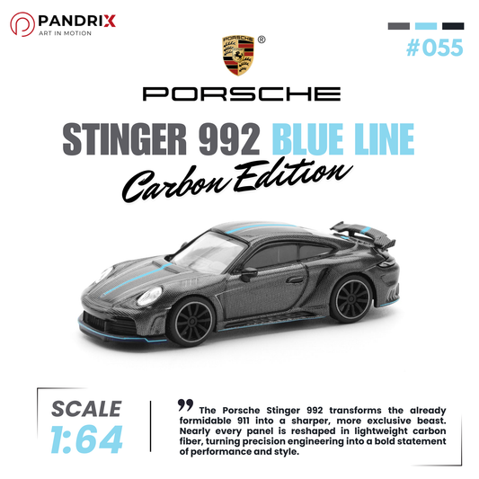 Porsche 992 Stinger GTR 1:64 | Carbon Edition (Blue Line) | XCARTOYS × POP RACE